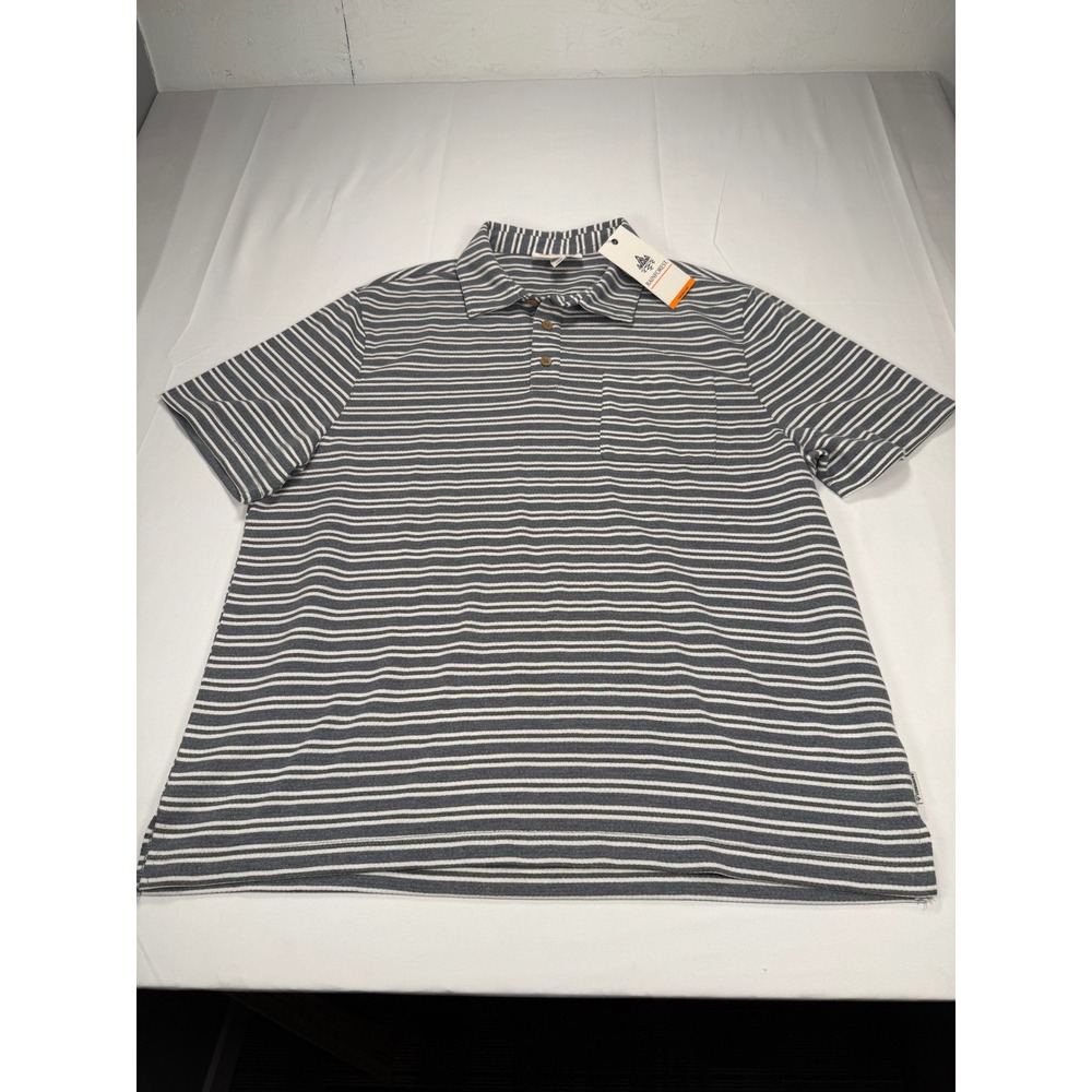 Rainforest Mens Striped Polo Shirt Gray White Short Sleeve RF02A30051 NWT L
